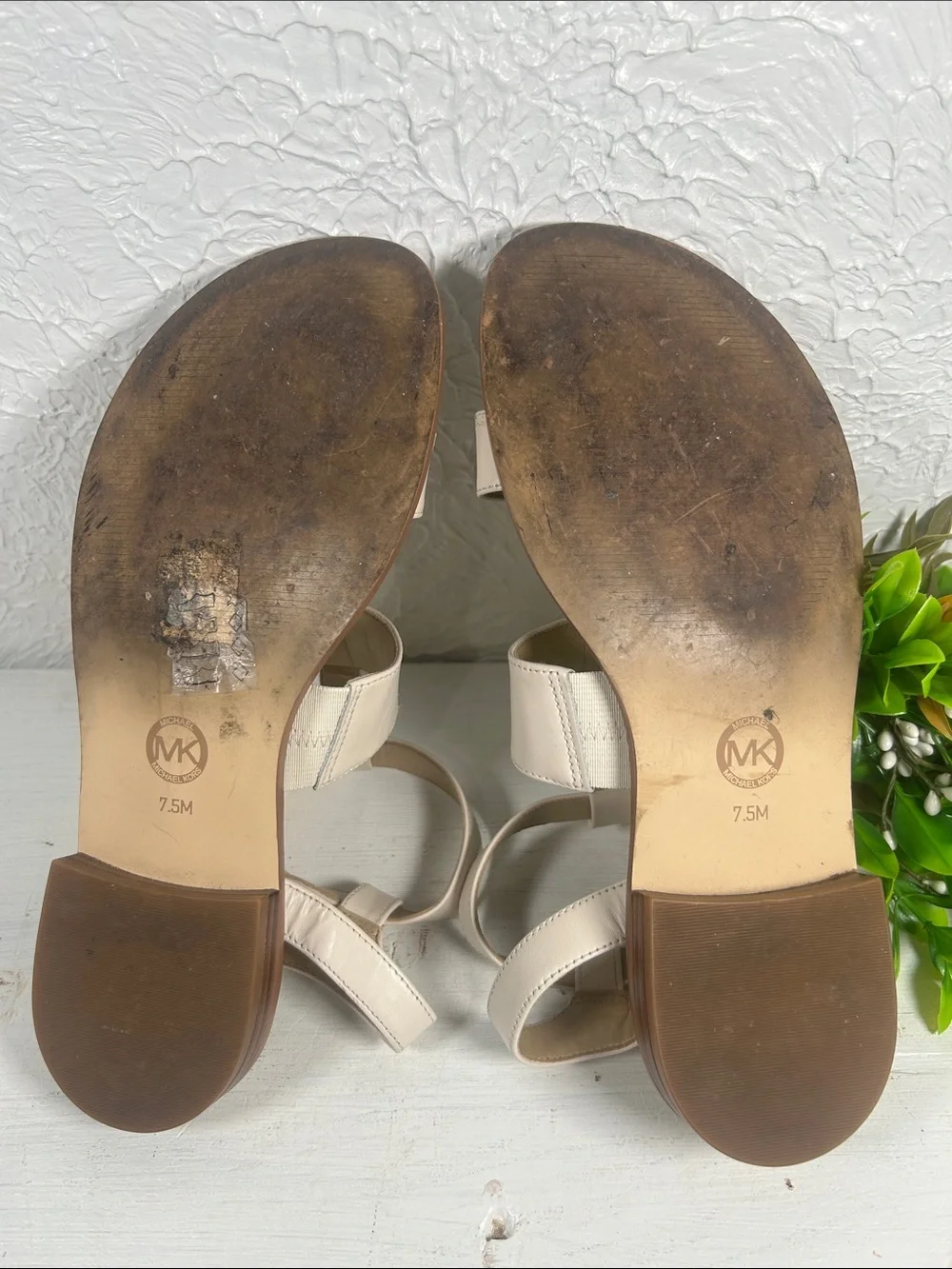 Michael Kors Sandals Plate Flat Leather 3-T Strap Ankle-Strap Open Toe w/ Logo